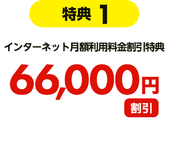 【特典1】インターネット月額利用料金割引特典 66,000円割引